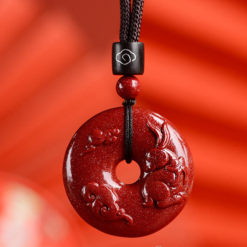 Cinnabar Chinese Zodiac Peace Buckle Necklace 32mm