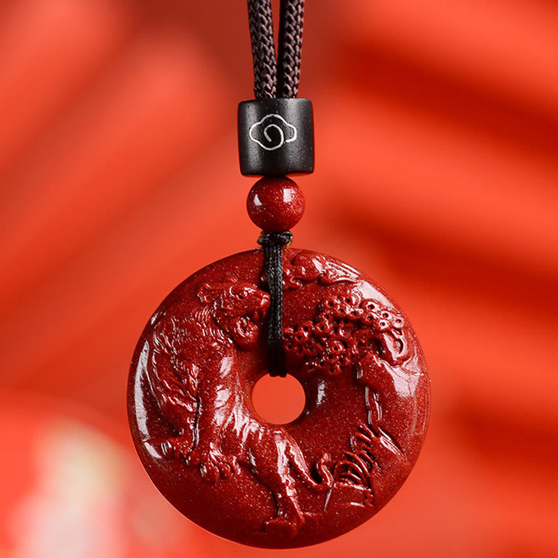 Cinnabar Chinese Zodiac Peace Buckle Necklace 32mm