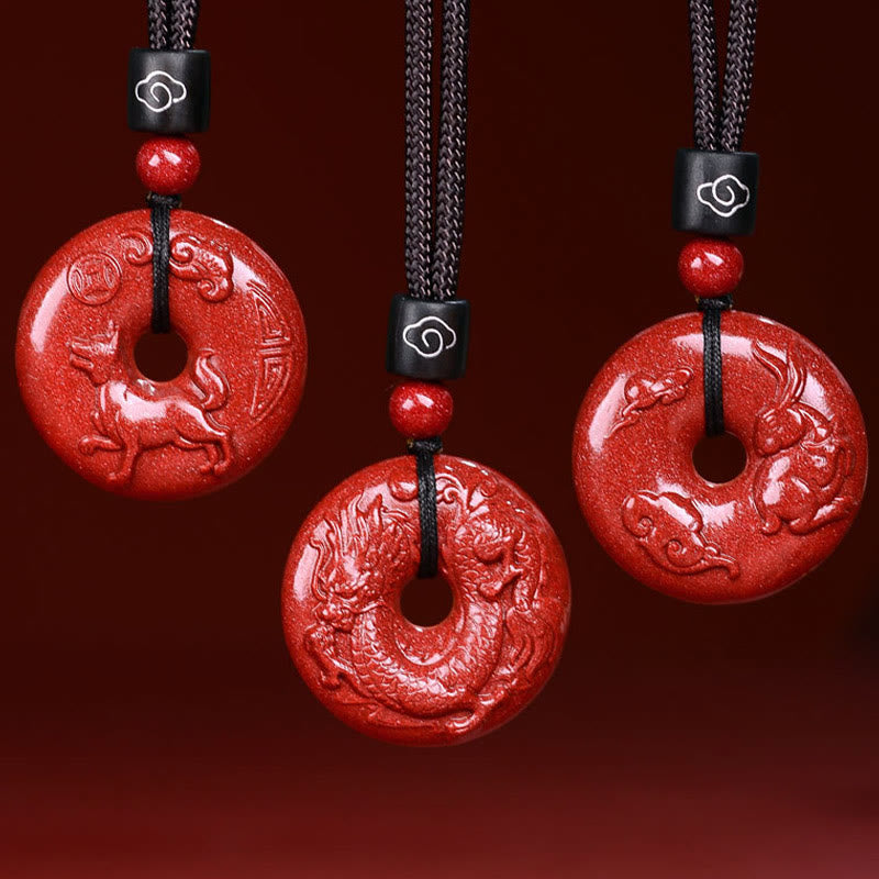 Cinnabar Chinese Zodiac Peace Buckle Necklace 32mm