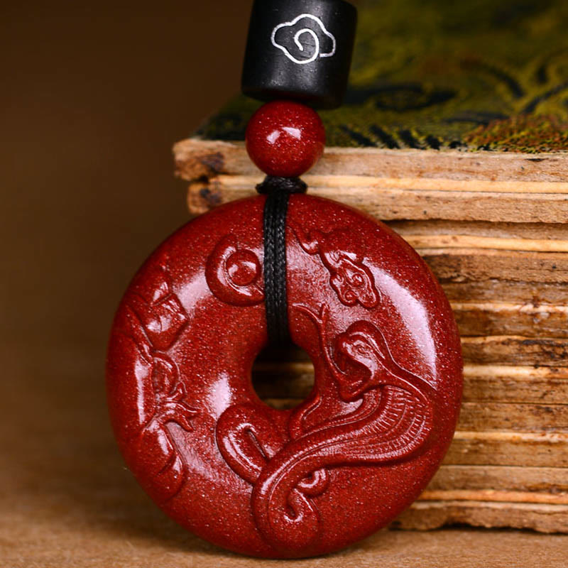 Cinnabar Chinese Zodiac Peace Buckle Necklace 32mm