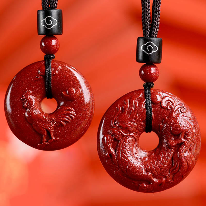 Cinnabar Chinese Zodiac Peace Buckle Necklace 32mm
