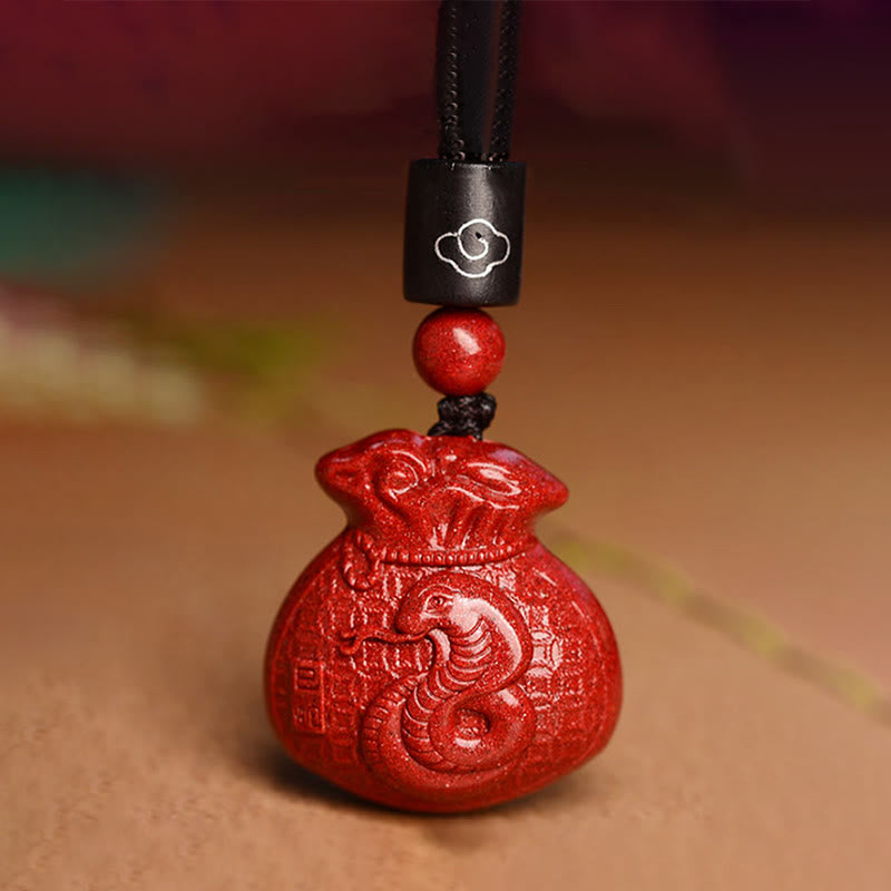 Cinnabar Chinese Zodiac Money Bag Necklace for Calm & Prosperity
