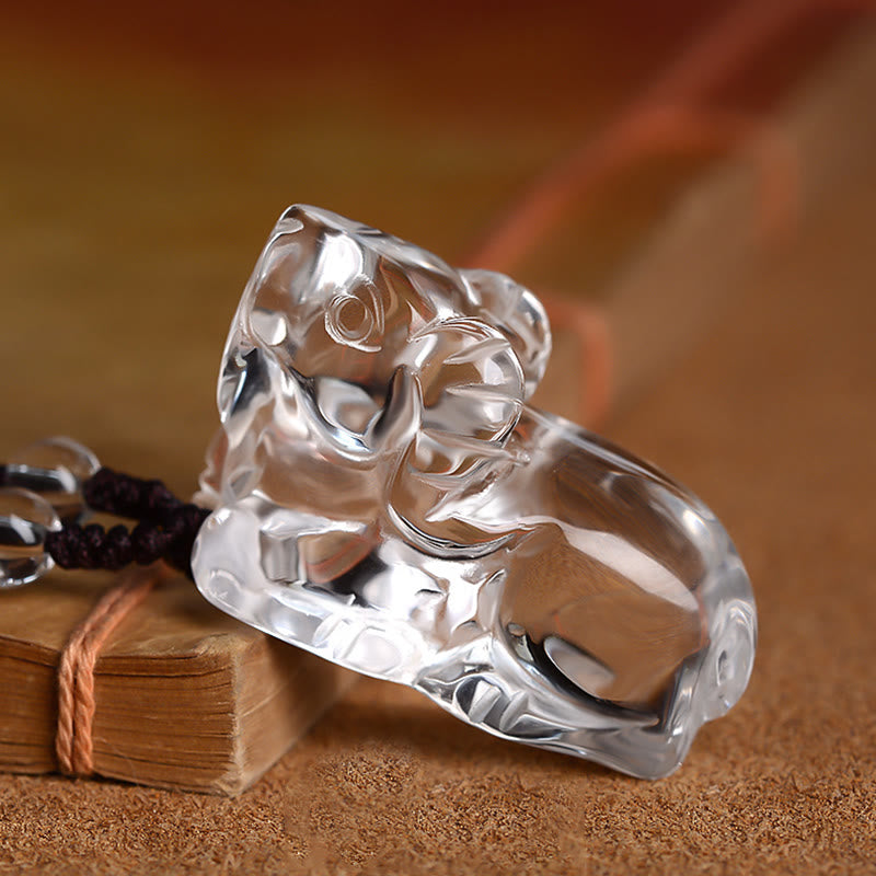 Unisex White Crystal Chinese Zodiac Protection Necklace