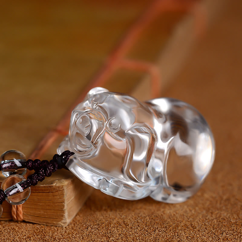 Unisex White Crystal Chinese Zodiac Protection Necklace