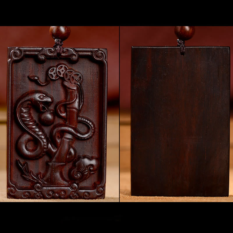 Small Leaf Red Sandalwood Chinese Zodiac Necklace for Calmness