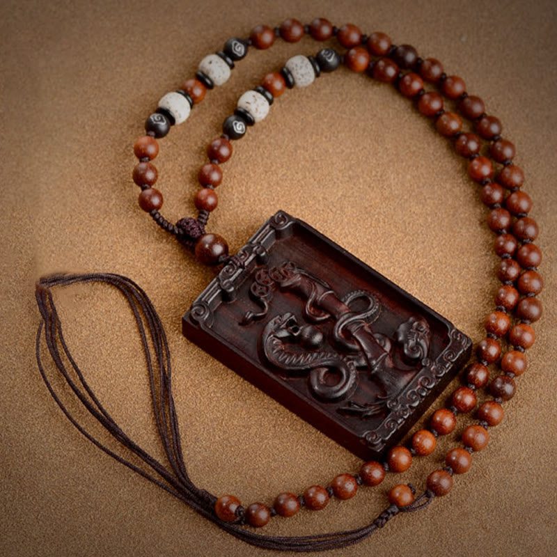 Small Leaf Red Sandalwood Chinese Zodiac Necklace for Calmness