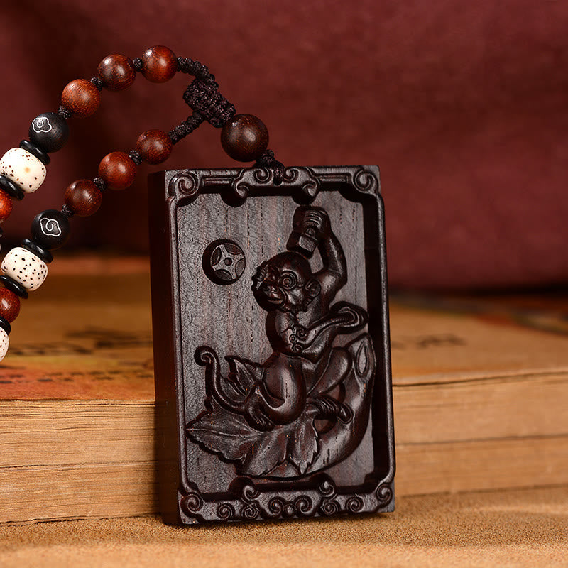 Small Leaf Red Sandalwood Chinese Zodiac Necklace for Calmness