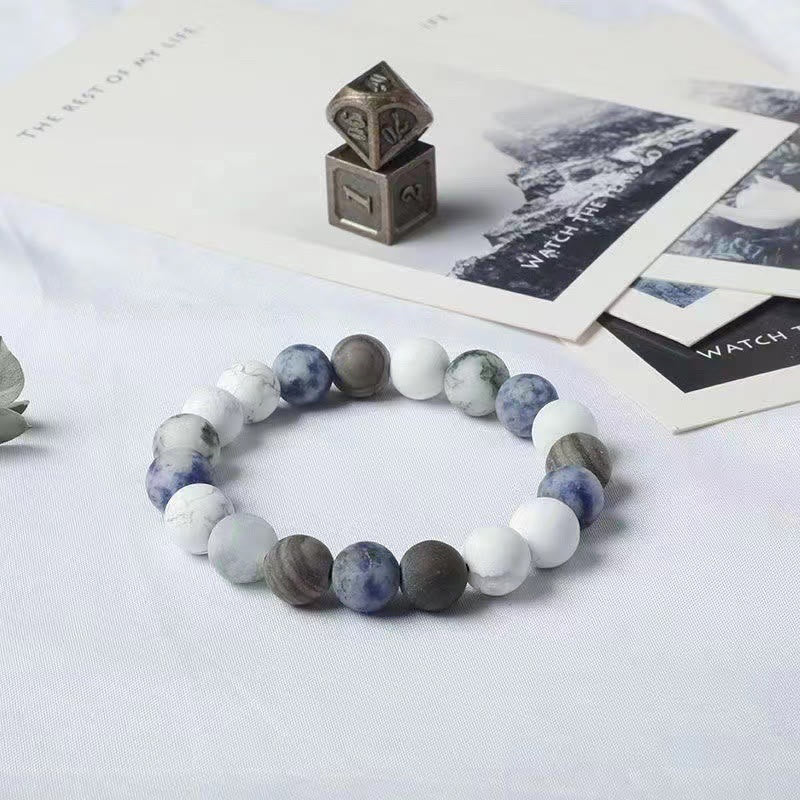 8mm White Turquoise Picasso Jasper Relaxation Bracelet