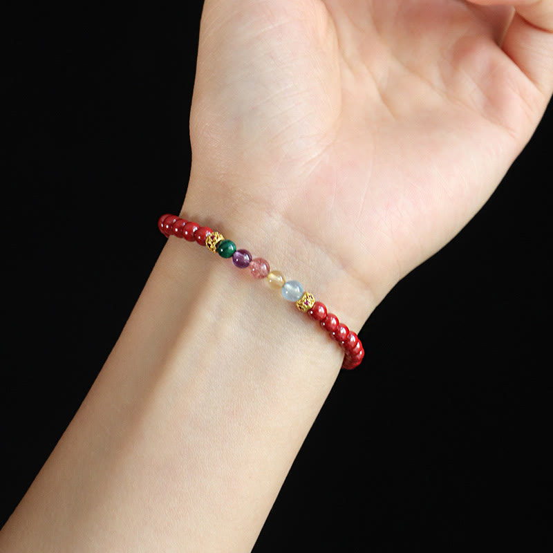 6mm Cinnabar Blessing Bracelet with Aquamarine & Amethyst