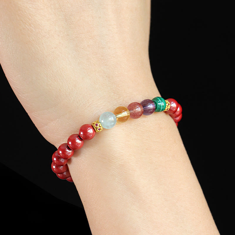 6mm Cinnabar Blessing Bracelet with Aquamarine & Amethyst