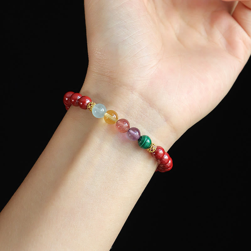 6mm Cinnabar Blessing Bracelet with Aquamarine & Amethyst
