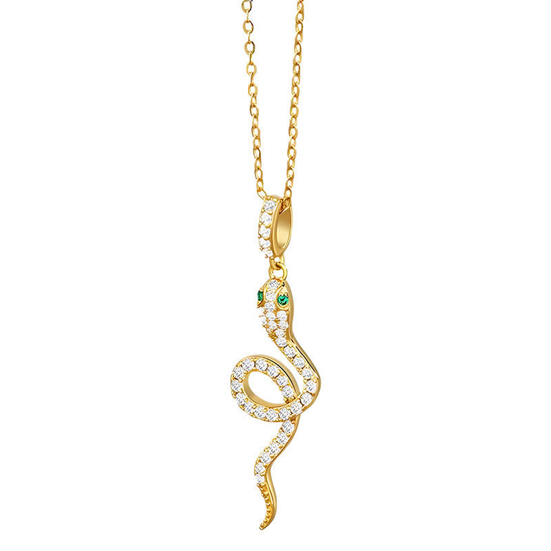 925 Sterling Silver Green-eyed Snake Protection Necklace
