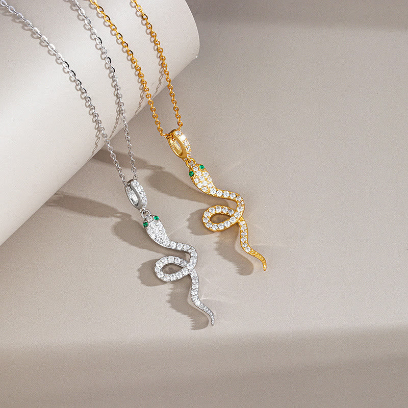 925 Sterling Silver Green-eyed Snake Protection Necklace