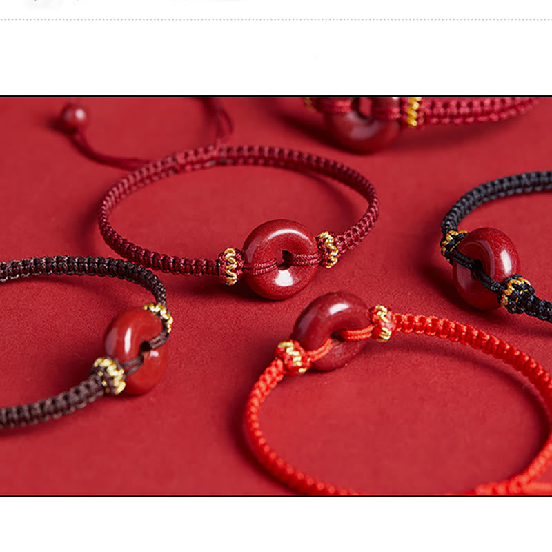 Cinnabar Peace Buckle Bracelet with Braided String for Protection