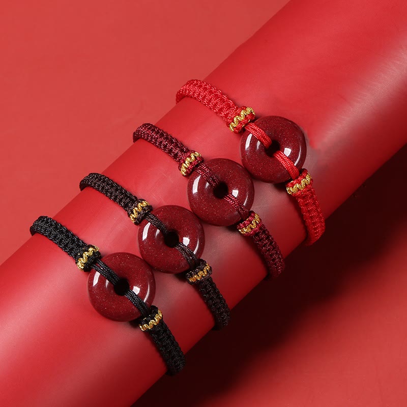 Cinnabar Peace Buckle Bracelet with Braided String for Protection