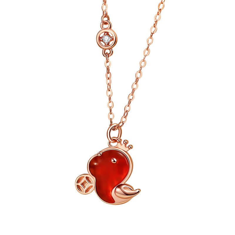 925 Sterling Silver Hetian Jade and Red Agate Snake Pendant Necklace