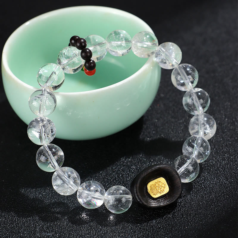 10mm White Crystal Ebony Wood Clear Quartz Healing Bracelet