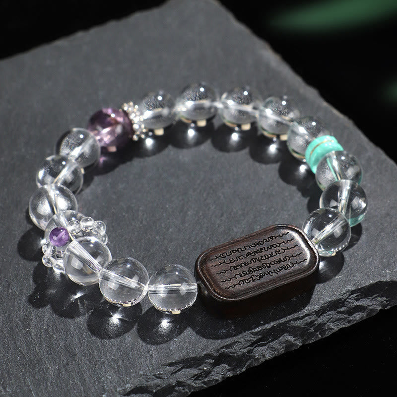 10mm White Crystal Ebony Wood Clear Quartz Healing Bracelet
