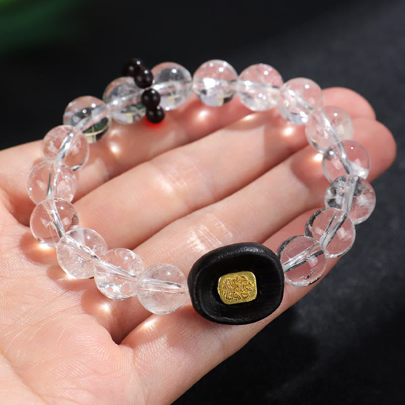 10mm White Crystal Ebony Wood Clear Quartz Healing Bracelet