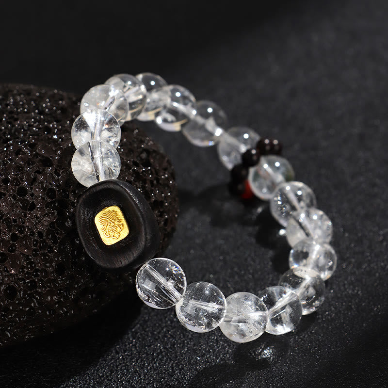 10mm White Crystal Ebony Wood Clear Quartz Healing Bracelet