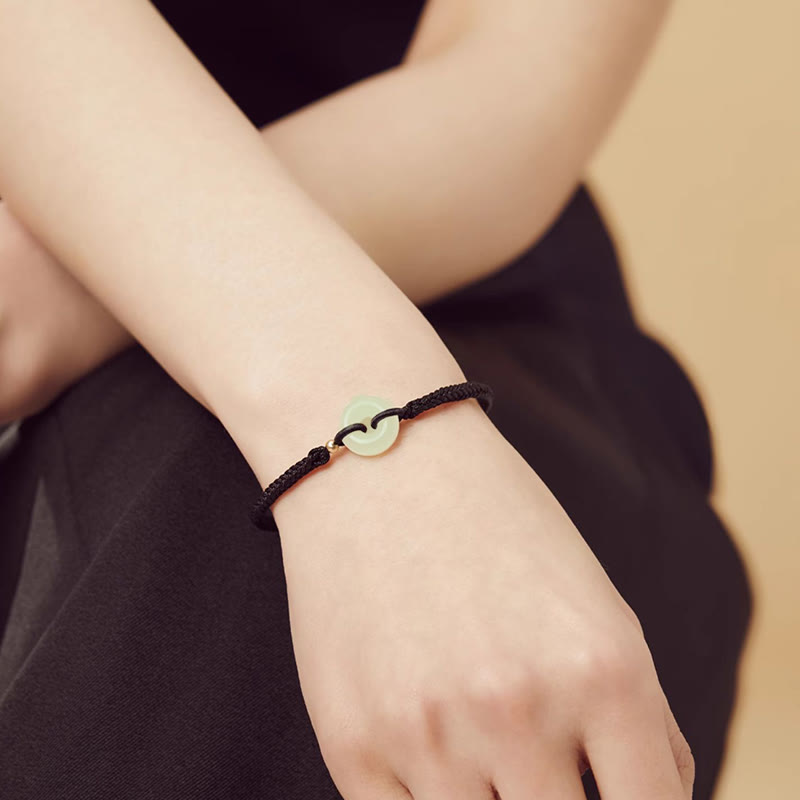 Hetian Jade Protection Bracelet with Peace Buckle & Fu Charm for Luck