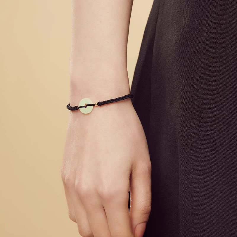 Hetian Jade Protection Bracelet with Peace Buckle & Fu Charm for Luck