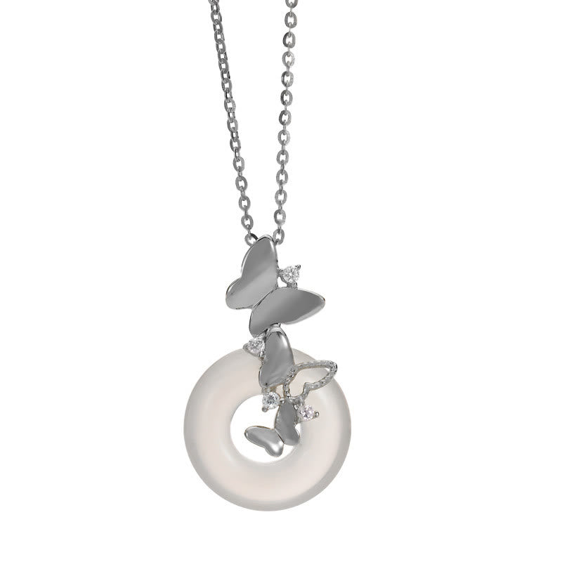925 Silver Butterfly Chalcedony Pendant Necklace