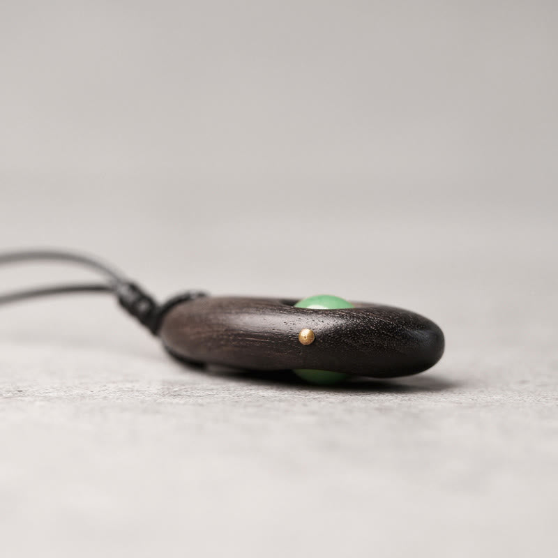 Ebony Wood Green Aventurine Peace Calm Necklace