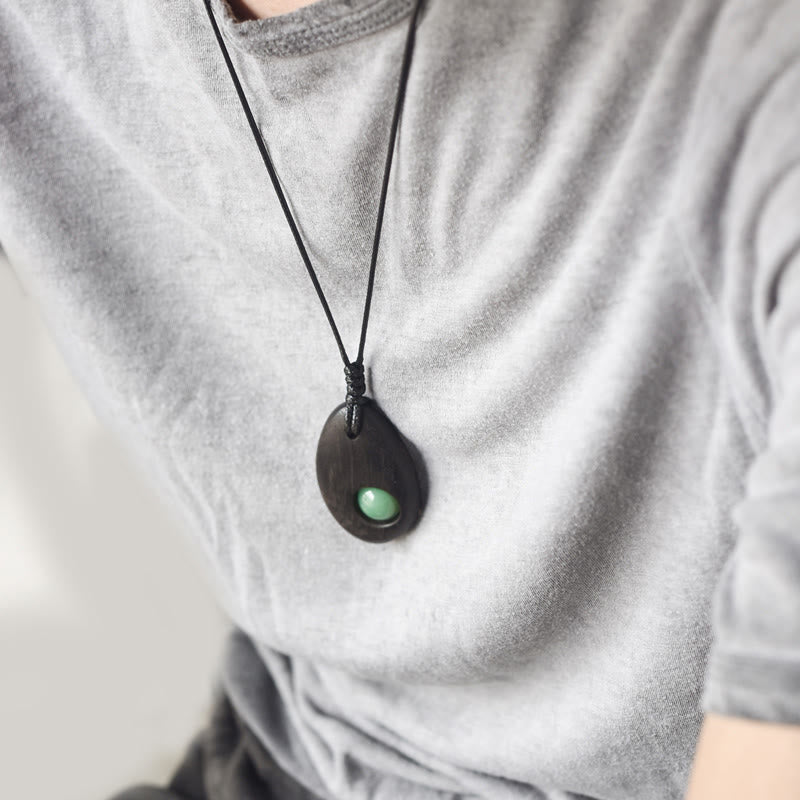 Ebony Wood Green Aventurine Peace Calm Necklace