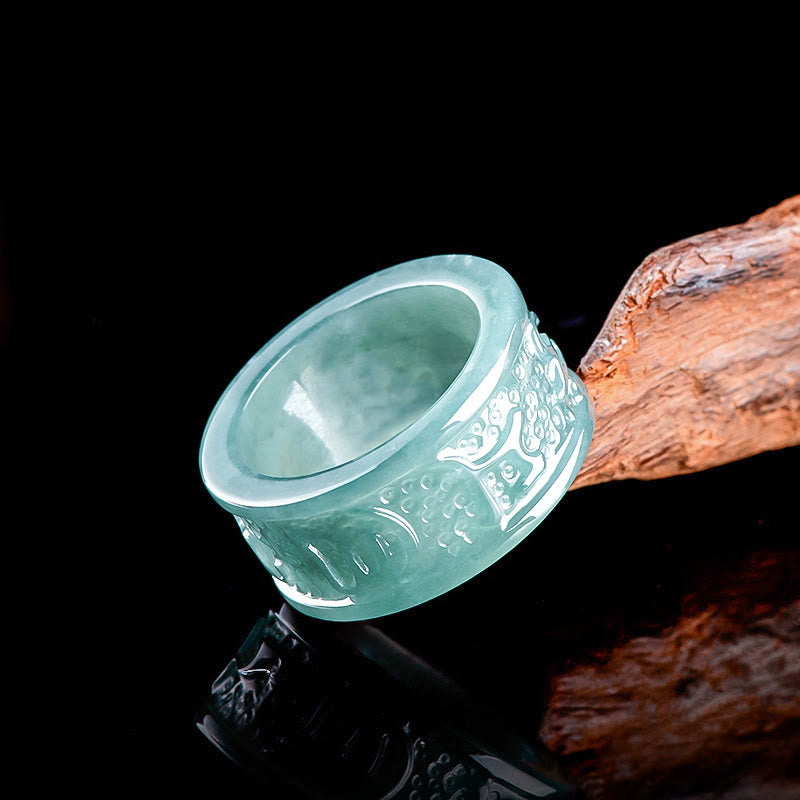 Natural Jade Om Mani Padme Hum Prosperity Ring 18mm