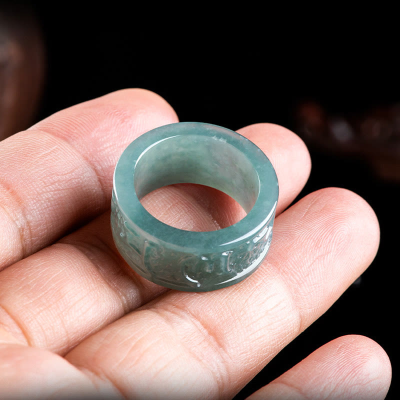 Natural Jade Om Mani Padme Hum Prosperity Ring 18mm