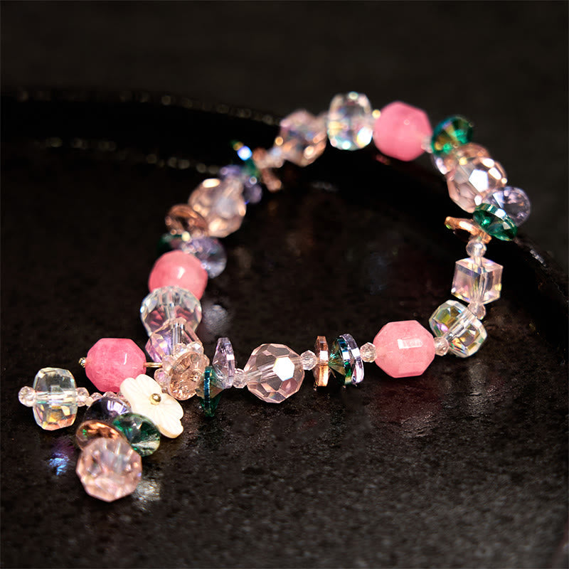 14-16cm Pink Green White Crystal Healing Bracelet