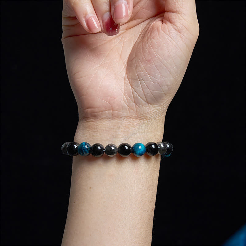 8mm Yellow Tiger Eye Obsidian Hematite Bracelet for Men
