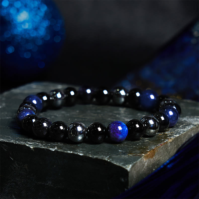 8mm Mens Yellow Tiger Eye Obsidian Hematite Bracelet for Protection