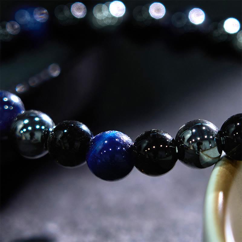 8mm Mens Yellow Tiger Eye Obsidian Hematite Bracelet for Protection