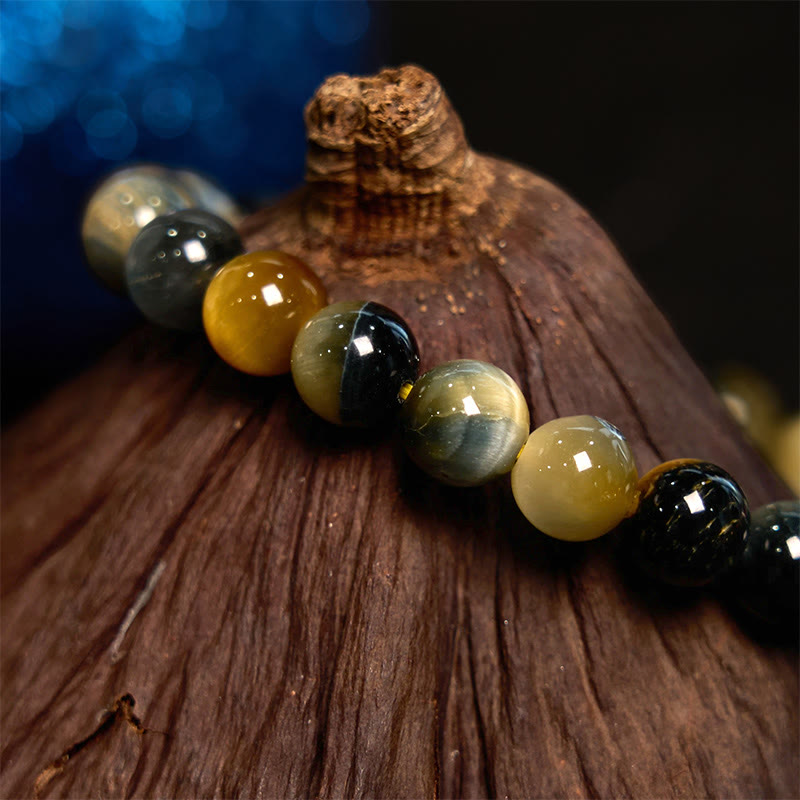 8mm Yellow Blue Tiger Eye Courage & Protection Bracelet