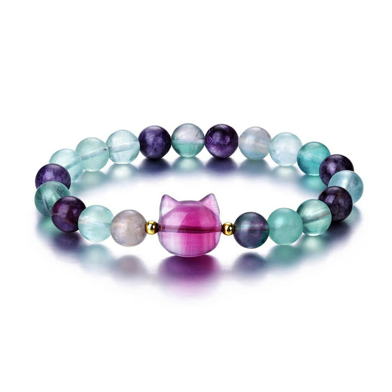 Multi-Stone Crystal Cat Head Bracelet for Healing