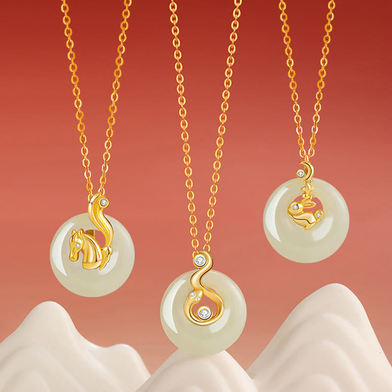 Chinese Zodiac Hetian Jade Abundance Necklace Pendant