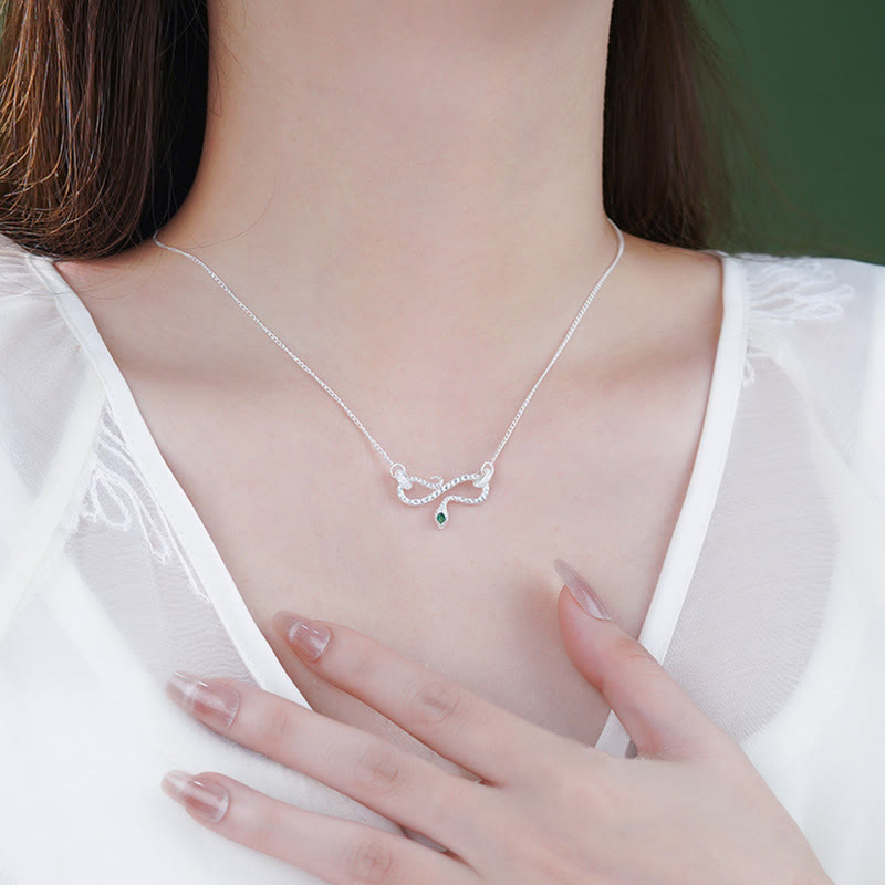 999 Sterling Silver Coiling Snake Infinity Necklace for Protection