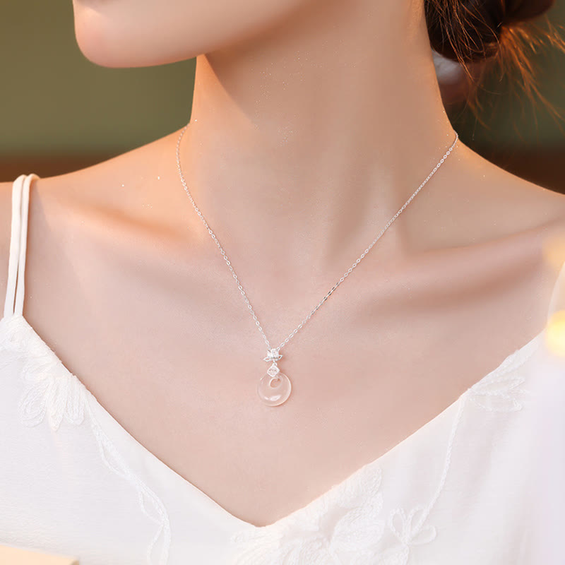 Chalcedony Lotus Pendant Necklace in 925 Sterling Silver for Peace
