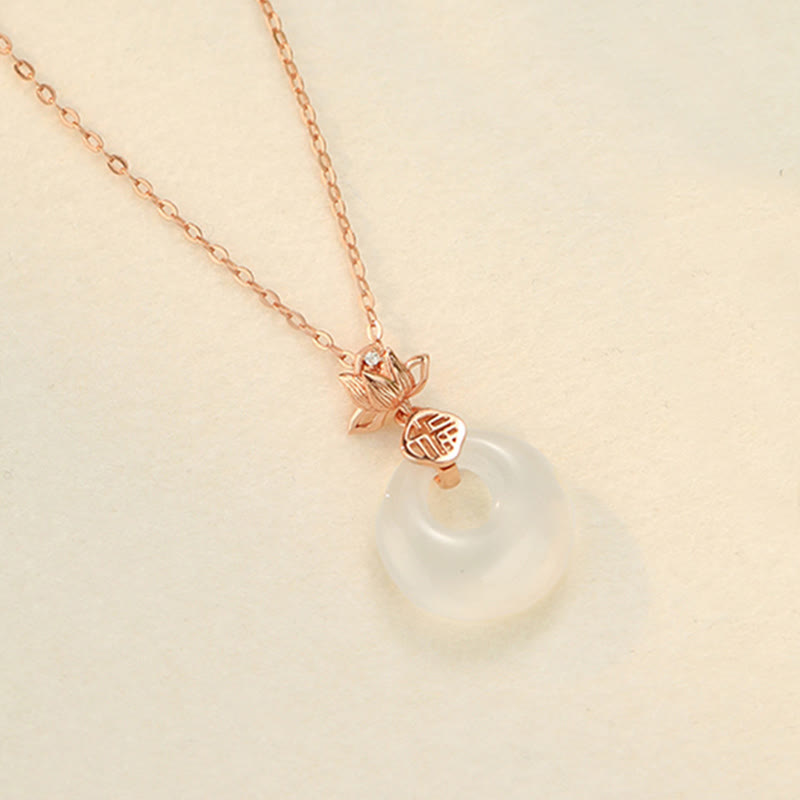 Chalcedony Lotus Pendant Necklace in 925 Sterling Silver for Peace