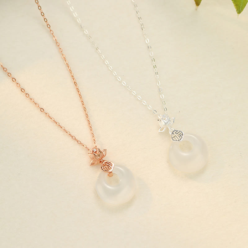 Chalcedony Lotus Pendant Necklace in 925 Sterling Silver for Peace