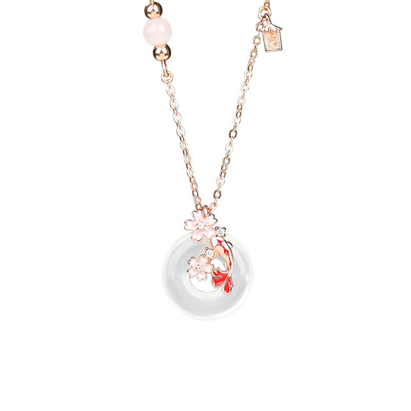 Chalcedony 925 Sterling Silver Koi Fish Peace Necklace Pendant