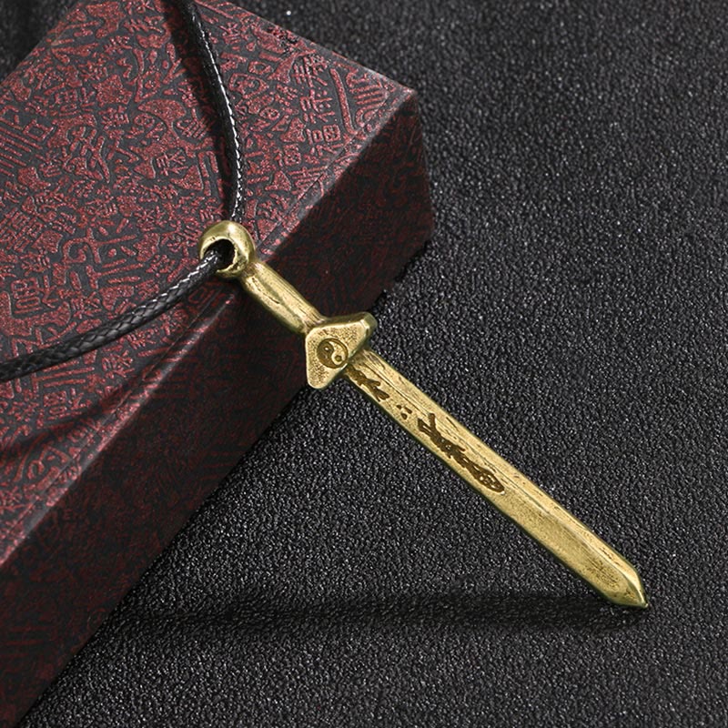 Vintage Copper Sword Yin Yang Balance Necklace