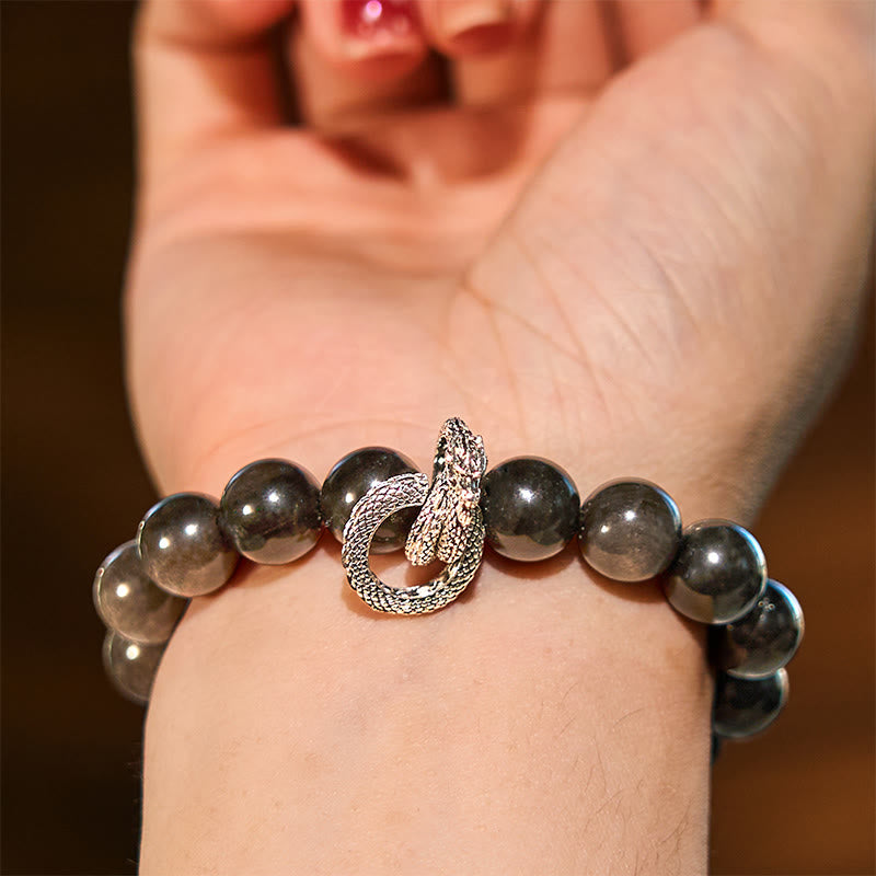 10mm Silver Sheen Obsidian Dragon Protection Bracelet