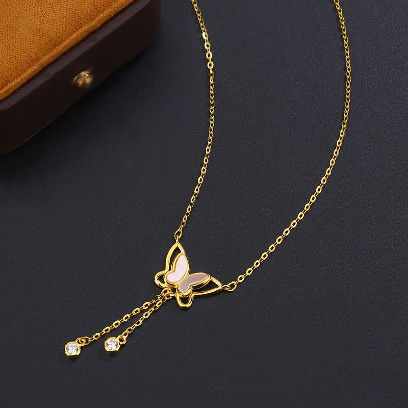 Tridacna Stone Butterfly Necklace | Sterling Silver Calm Pendant 41cm