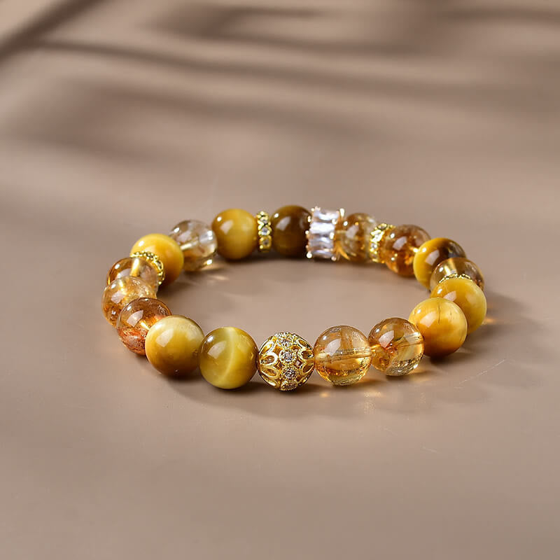 10 mm Tigerauge-Citrin-Armband für Frauen, Stärke und Mut