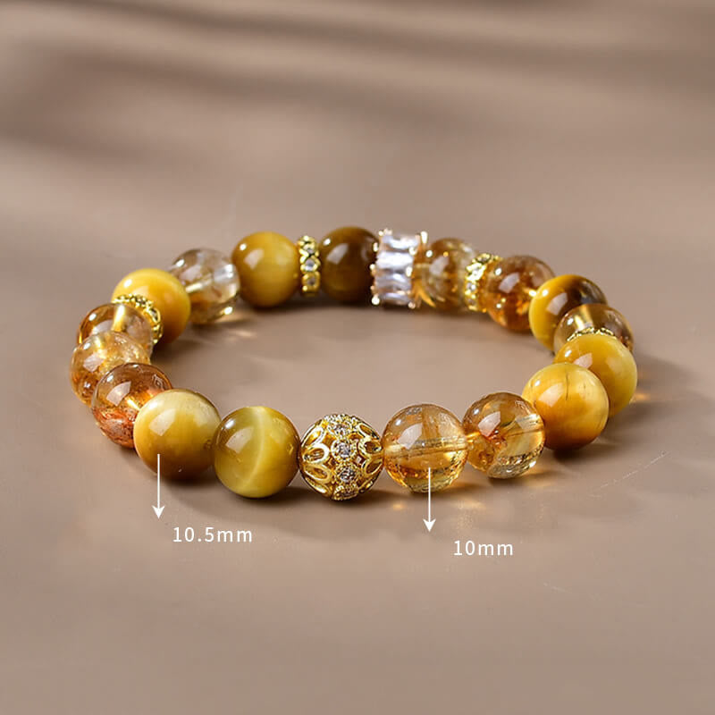 10 mm Tigerauge-Citrin-Armband für Frauen, Stärke und Mut