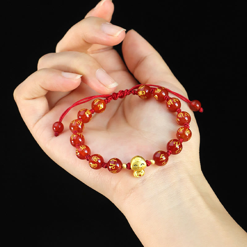 8mm Red Agate Snake Mantra Bracelet for Spiritual Growth
