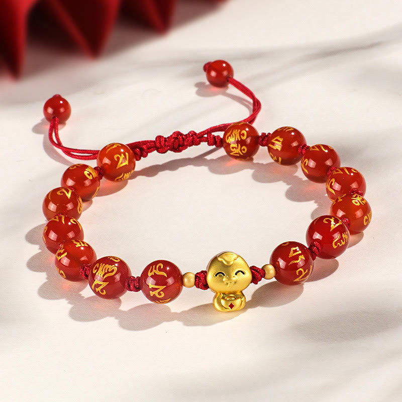 8mm Red Agate Snake Mantra Bracelet for Spiritual Growth